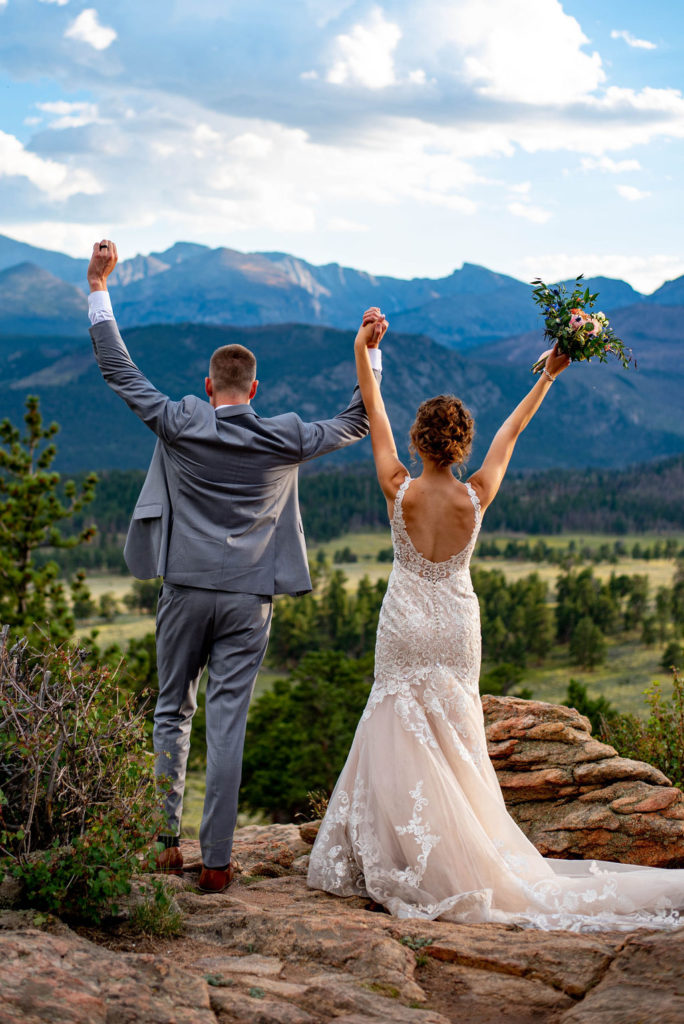 Bride and groom celebrate their Estes Park elopement in the mountains 