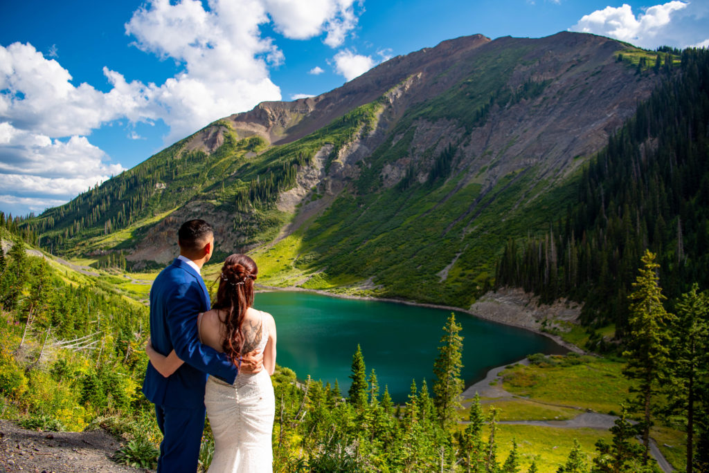 Couple enjoys the views from their Crested Butte elopement. 