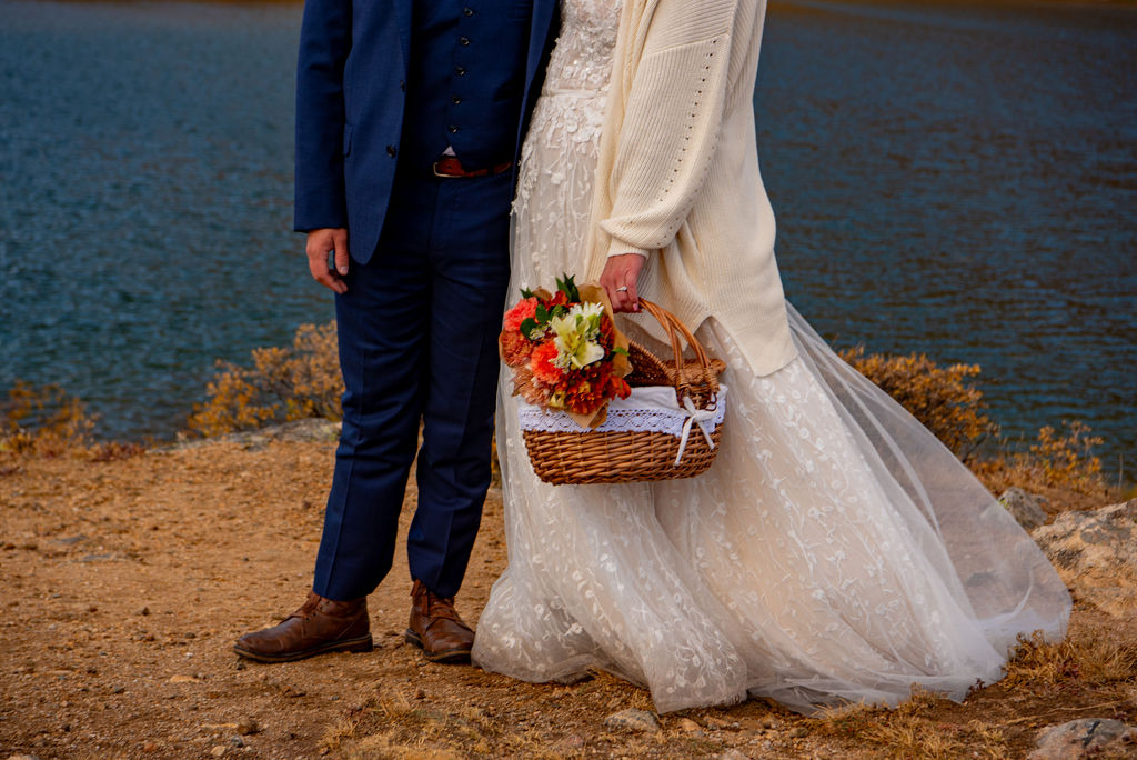 romantic bride and groom hoosier pass elopement picnic photo