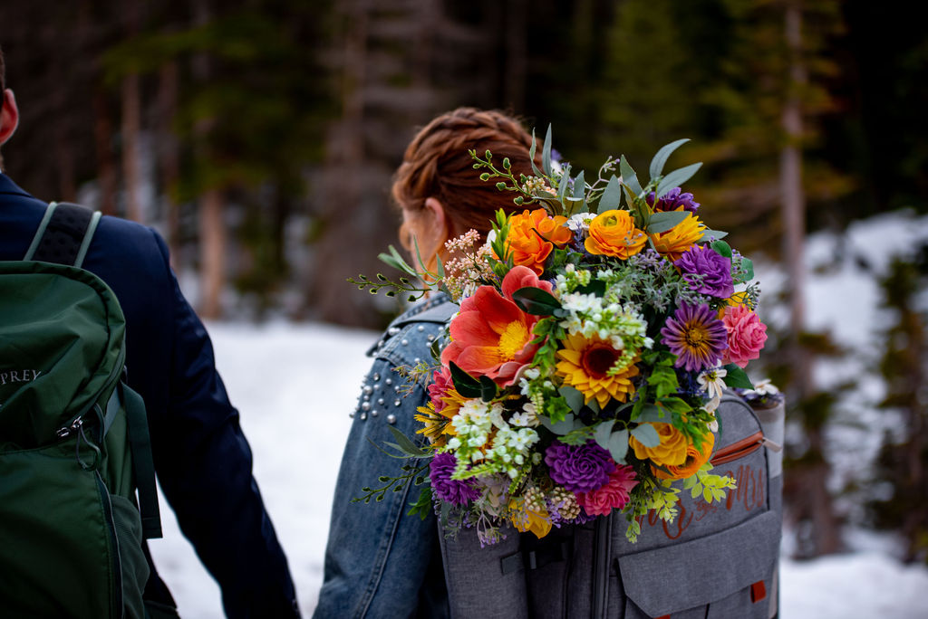 bride and groom during their adventurous hiking elopement in colorado