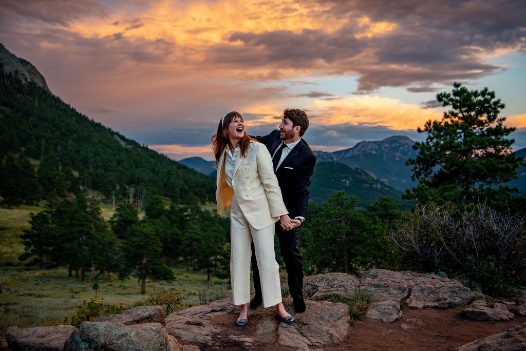 fun bride and groom photo during their elopement in colorado
